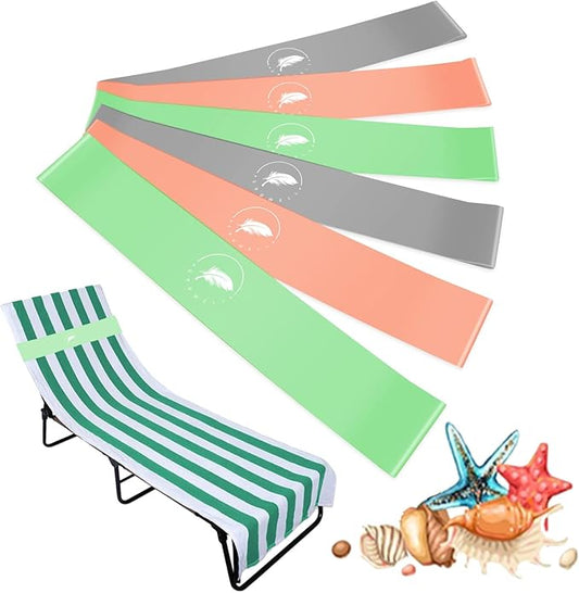 Towel Bands (6 Pack) - Stretch Beach Towel Clips for Beach Cruise Pool Chairs, Lounge Towel Holder Elastic, Cruise Ship Essentials (Green & Orange & Gray)