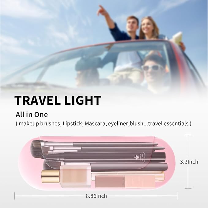 AGIKET Silicone Makeup Brush Holder Travel Cosmetic Bag: Soft Portable Cosmetic Face Brushes Holder with Upgraded Anti-Fall Out Magnetic Closure, Large Travel Makeup Brush Case - Pink