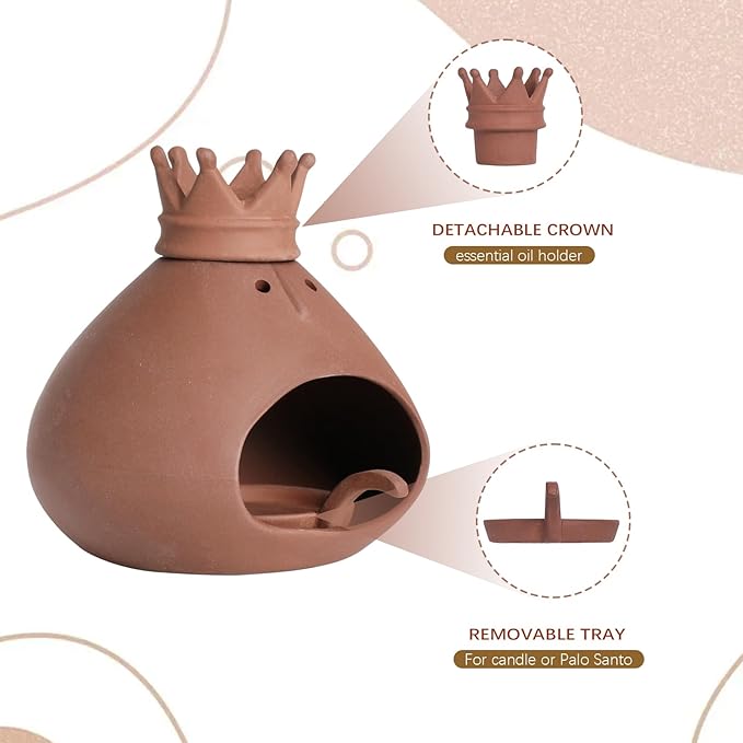 Terracotta Palo Santo Holder Incense Burner with Chimney for Yoga, Relaxation, Meditation, Sticks Dish, Sage Ash Catcher, Smudge Bowl, Cone Burner, Essential Oil Burning, Gift for Women Christmas