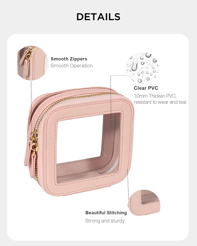 Clear Makeup Bag Small, Mini Portable Clear Makeup Bag for Purse Cute Waterproof Travel Cosmetic Case Makeup Pouch TSA Approved Toiletry Bag Women Traveling Car Organizer Car Essentials (Pink, Mini)