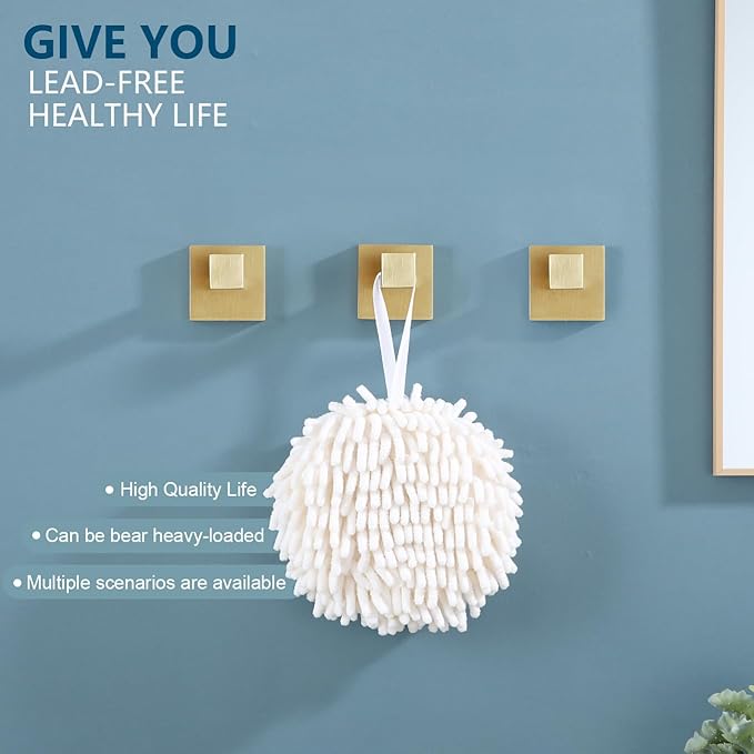 KOKOSIRI Bath Robe Hook Wall Mount Square Towel Hook Coat Hook Bathroom Kitchen Garage Heavy Duty SUS 304 Stainless Steel 3 Pack Brushed Gold B1010BG-P3