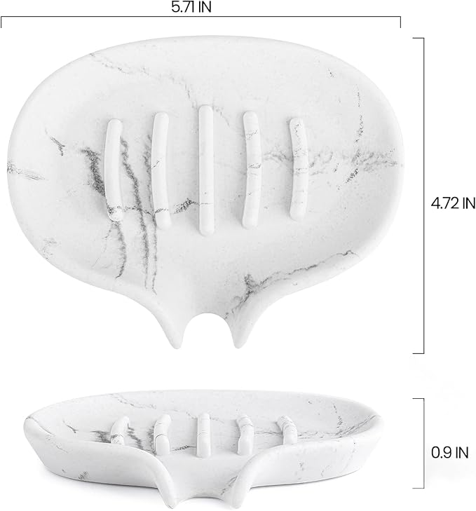 2 Pcs Soap Dish with Drain- Self Draining Bar Soap Holder for Shower, Marble Look Soap Savers Soap Tray Sponge Holder for Kitchen, Bathroom, Bathtub Sink, White
