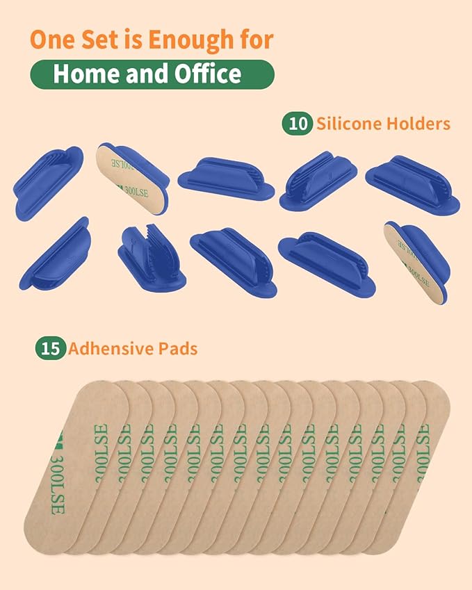 Adhesive Pencil Holders for Desk Set of 10 - Silicone Pen Holder with 15 PCS Adhesive Pads - Flexible Pencil Holder for Office Essentials Accessories and Teacher Supplies…