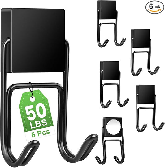 MIKEDE Magnetic Hooks 6 Pcs 50lbs+ Magnet Hook 2026 Cruise Essentials Heavy Duty Double Hook for Refrigerator Grill Toolbox Outdoor, Magnetic Hanger for Cruise Ships-Black