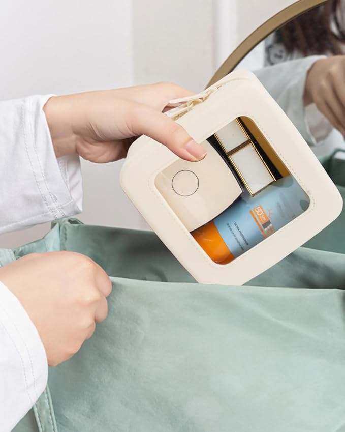 Small Clear Makeup Bag for Women, Mini Silicone Pouch Travel Cosmetic Case Waterproof Clear Make Up Pouch with Zipper Cute Toiletry Bags for Traveling Car Organizer Mini Travel Essentials (Beige)