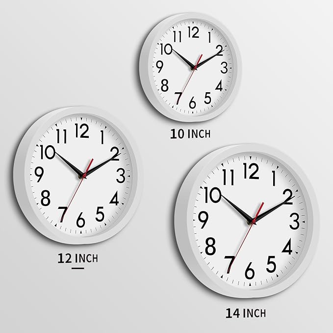 12 Inch Wall Clock Battery Operated Silent Non Ticking Analog Modern Decorative for Office Kitchen Outdoor Living Room Classroom Bedroom Bathroom School (White)