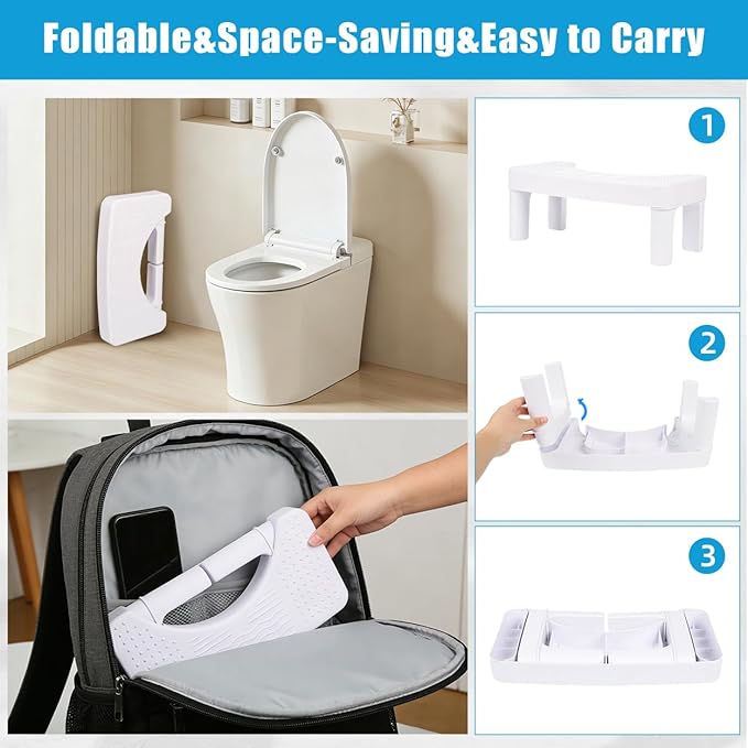 Resze Toilet Stool For Adults, 6.7" Squatting Potty, Non-Slip Bathroom Stool, Toilet Stool Squat Adult, Poop Stool For Bathroom,Portable Foot Rest For Travel, Adults, Seniors, Kids, Lightweight, White