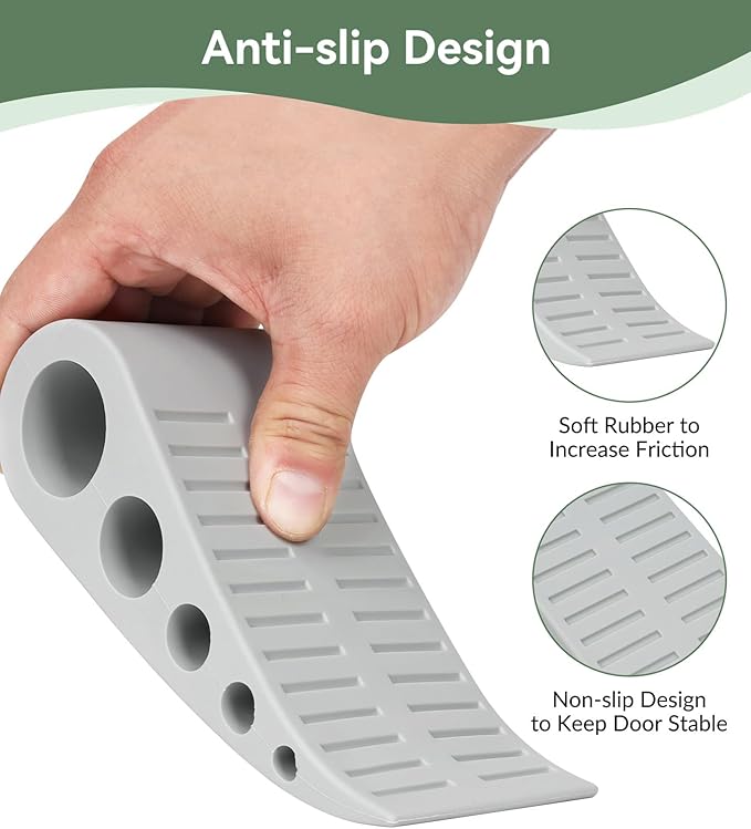 1.9 Inches Heavy Duty Door Stopper, 3 Pack Rubber Door Stop, Door Stoppers for Bottom of Door, Large Door Stopper Wedge for Home Office School (Grey)