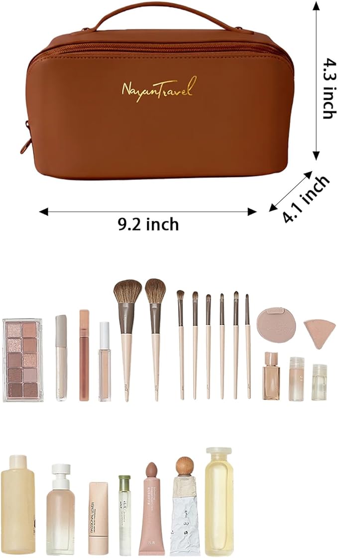 Travel Makeup Bag,Large Capacity Cosmetic Bags for Women,Waterproof Portable Pouch Open Flat Toiletry Bag Pattern Makeup Bag