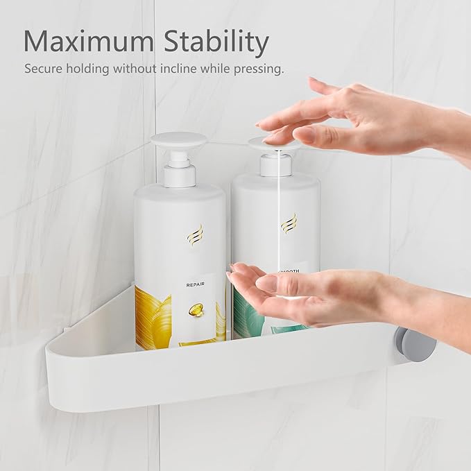 Sotfamily Plastic Shower Caddy Corner (For 90° Only), Adhesive Corner Shower Shelves for Bathroom Organizers and Storage, 2 Pack + Soap Dish, White