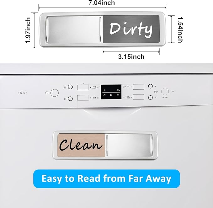 Dishwasher Magnet Clean Dirty Sign, Slide Strong Clean and Dirty Refrigerator Magnet Indicator for Dishwasher, Non-Scratch, Easy to Read, Self-Adhesive for Non-Magnetic Dishwasher（LightGray Brown）