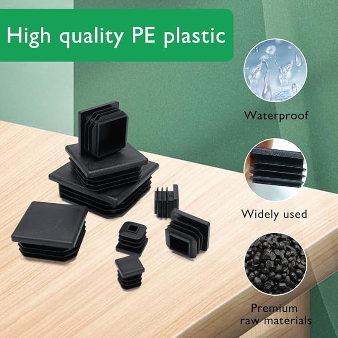 EASYEAH 3/4" (19mm) Plastic Hole Plugs Black -Square Chair Leg Caps & Pipe Plugs, Tubing End Caps for Metal and Wood Legs Tube, Outdoor Furniture Feet Table Patio Glide Floor Plastic Plugs, 12 PCS