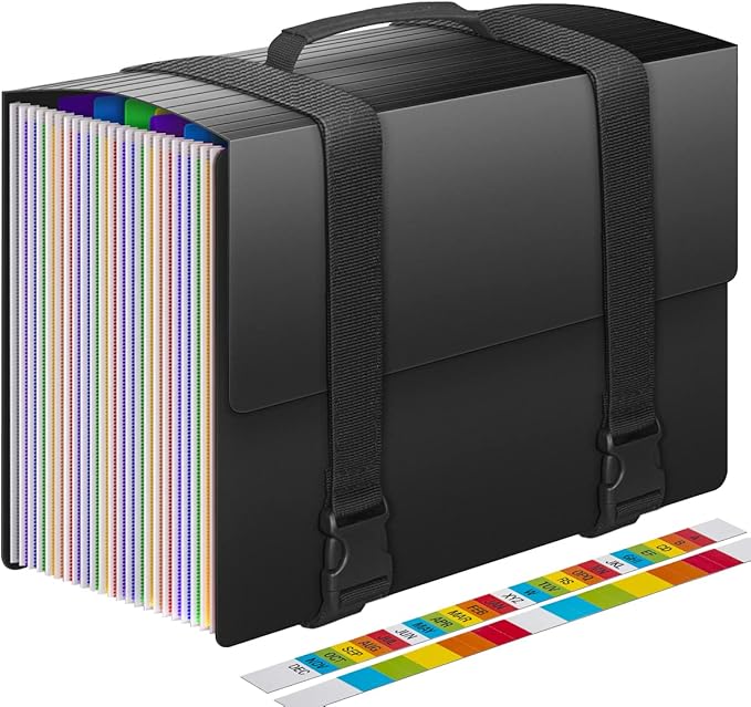 25 Pockets Accordion File Organizer Expanding File Folders with Handle,Fun Storage Portable Filing Box for Paperwork Documents Paper,A4/Letter Size