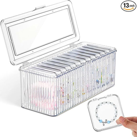 1 Pack Acrylic Bracelet Jewelry Storage Box with 12 Portable Anti Tarnish Organizers for Earrings/ring/necklace (Clear)