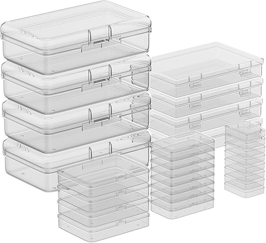 24Pack Mixed Sizes Small Plastic Storage Containers, Mini Rectangular Small Items Organizer Boxes with Hinged Lids and Labels for Craft Jewelry Beads ﻿