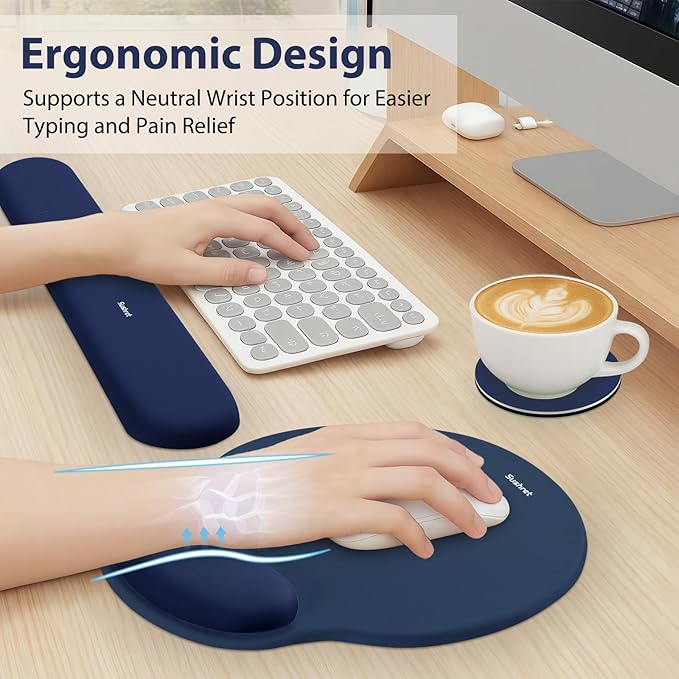 Mouse Pad and Keyboard Wrist Rest, 3-in-1 Gel Memory Foam Ergonomic Mouse Pad with Wrist Rest Set, Gaming Mousepad Arm Cushion Support for Computer Office Desk Accessories Cute Setup,Dark Blue
