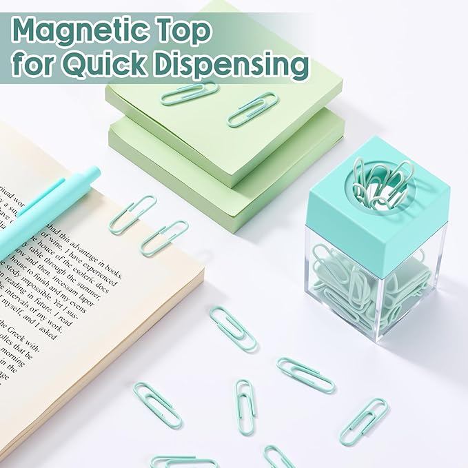 Outus 4 Pieces Magnetic Paper Clip Dispenser Holder Paperclip Dispenser for Desk, School, Office (Light Green)