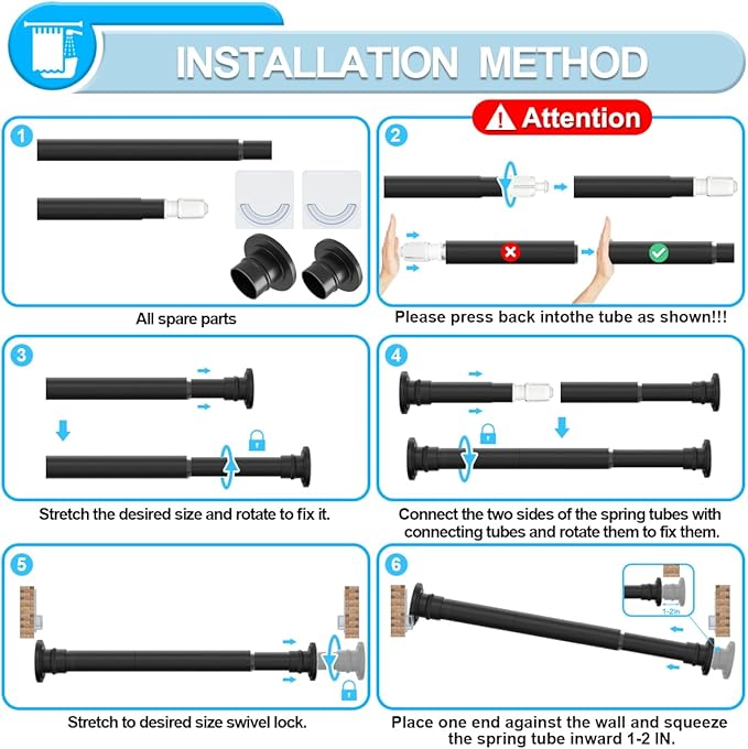 Small Tension Curtain Rod 18-32 Inch Spring Tension Rod Short Shower Curtain Rod No Drilling Adjustable Black Shower Rod,Heavy Duty