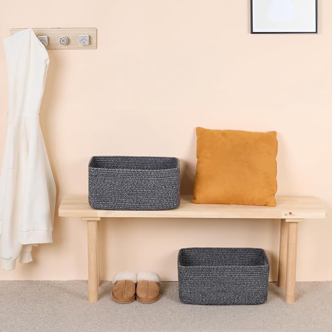 MiniArk Large Storage Baskets for Shelves, Closet Organizers Bins for Clothes Blanket Towels, Baby Nursery, Toy Baskets Box, Woven Rope Baskets, 17 x 13 x 7.5”, 3 Packs Dark Gray