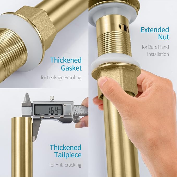 KAIYING Pop Up Drain, Bathroom Sink Drain Stopper with Overflow, Vessel Sink Drain Assembly with Detachable Basket Stopper, Anti-Explosion and Anti-Clogging Drain Strainer（Brushed Champagne Gold）