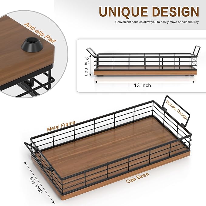 Toilet Paper Basket, 13 Inch Bathroom Basket Toilet Tank Tray Organizer Storage for Toiletries, Living Room and Kitchen (Walnut)