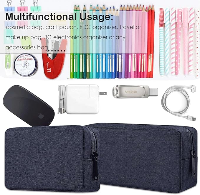 Electronic Organizer Accessory Pouch, Travel Electronic Accessories Storage Case Cable Organizer Bag for MacBook Charger, Power Bank, Hard Drive, Cords, Laptop Mouse (Small+Big, Navy Blue)