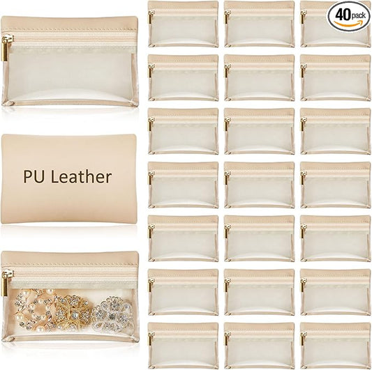 Uiifan 40 Pcs Travel Jewelry Bags Transparent PU Leather Zipper Pocket Rectangle Jewelry Storage Jewelry Organizer Box for Women Gift