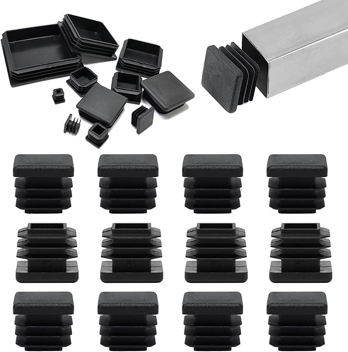 EASYEAH 3/4" (19mm) Plastic Hole Plugs Black -Square Chair Leg Caps & Pipe Plugs, Tubing End Caps for Metal and Wood Legs Tube, Outdoor Furniture Feet Table Patio Glide Floor Plastic Plugs, 12 PCS