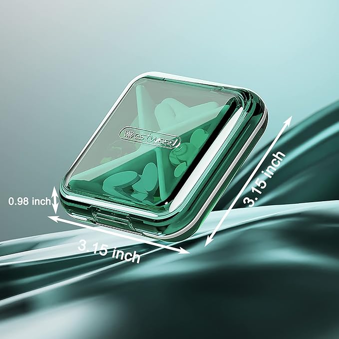 DUBSTAR Daily Pill Organizer,4 Compartments Portable Travel Small Pill Case, Pill Box for Purse Pocket to Hold Vitamins,Cod Liver Oil,Supplements and Medication (Green)