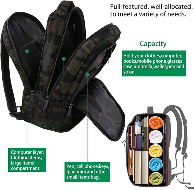 MATEIN 15.6 Inch Laptop Backpack, Sturdy Business Travel Laptop Backpack, Sturdy Carry On Water-Resistant Daypack for Work College Bookbag Men Women Computer Backpack
