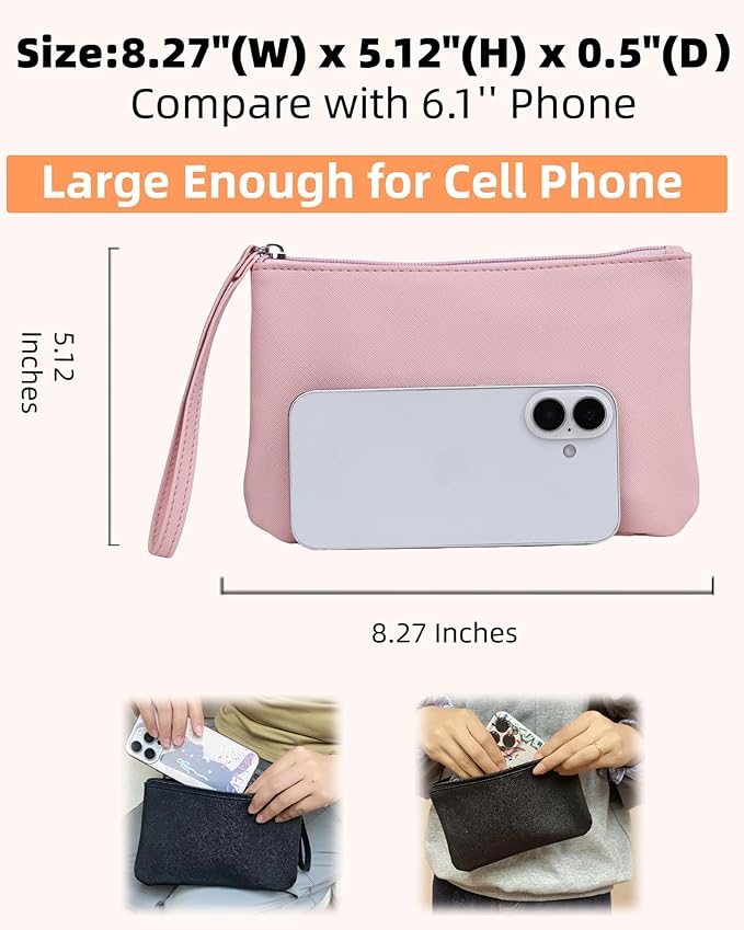 2 Pack Small Zipper Pouch Mini Makeup Bag for Purse Lipstick Cosmetic Travel Make Up Organizer for Women Essentials Feminine Products, Car Change Coin Holder 8x5 Phone Wristlet Wallet, Pink