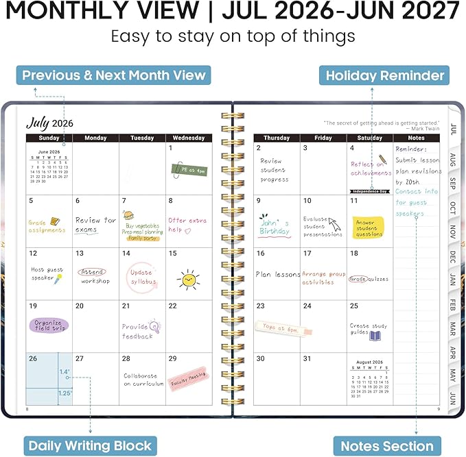 Academic Planner 2026-2027, Weekly and Monthly Calendar Book, July 2026 – June 2027, Hardcover Planner with Tabs, Perfect for Teachers, Students, Women & Men, A5 (6.4" x 8.5") - Abstract