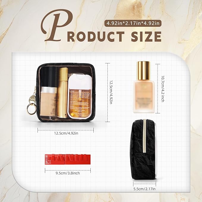 4.9" Clear Small Makeup Bag, Mini Marble Cosmetic Bag for Purse, Portable Small Travel Makeup Pouch for Women, Birthday/Wedding/Christmas Gifts (Pink)