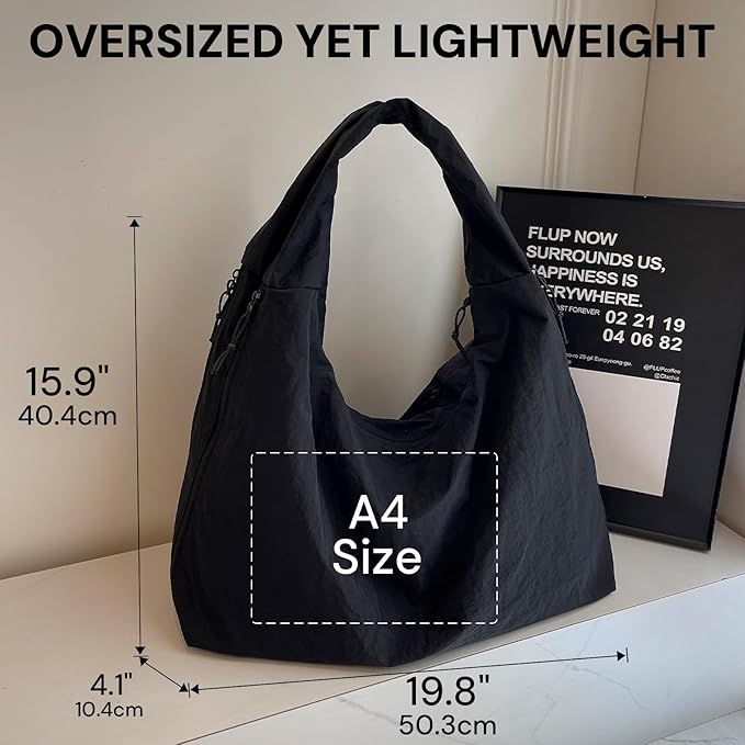 YDF Tote Bag for Women, Lightweight Foldable Nylon Slouchy Tote, Large Capacity Womens Hobo Bag for Travel, Gym, Daily Use
