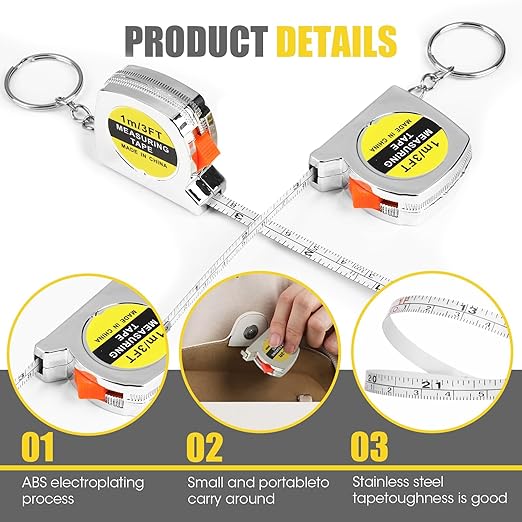 3ft Small Tape Measure Keychain, Portable and Retractable Mini Tape Measure with Slide Lock Mechanism for Daily Use Gadgets or Kids Construction Party Favors Gifting Prize Bag Fillers (60)