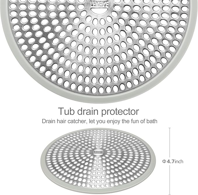 LEKEYE Shower Drain Hair Catcher | Strainer | Shower Stall Drain Cover | Bathroom Drain Protector Stainless Steel and Silicone (Light Gray)