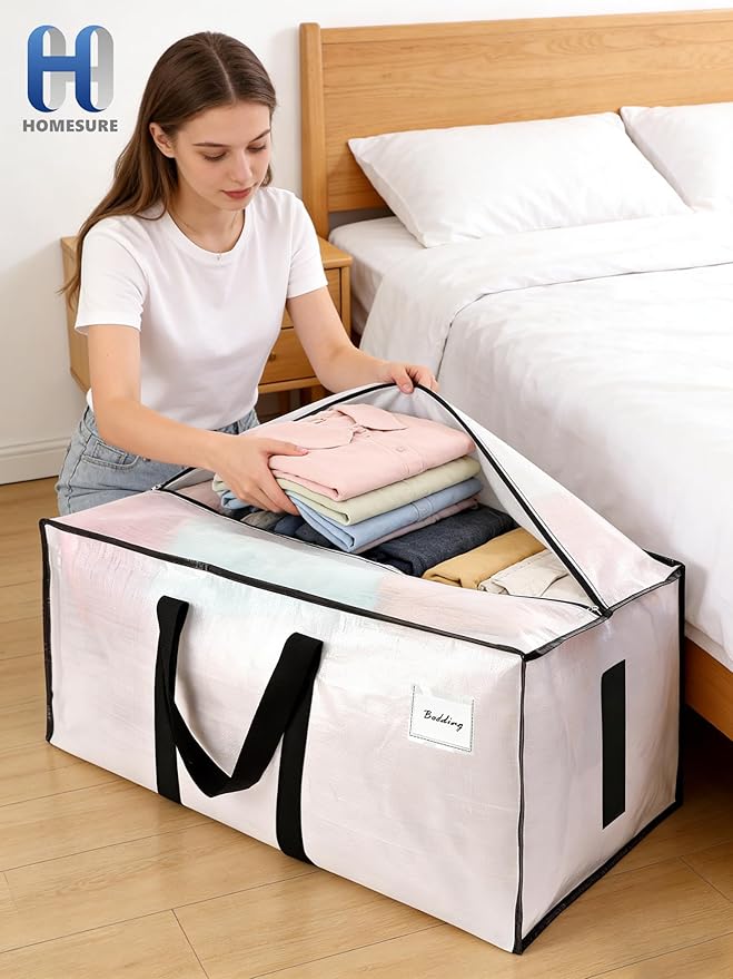 HOMESURE Supports 200lbs Heavy Duty Moving Bags - Strong Zipper & Wrap-Around Handles - Water-Resistant Storage Totes, Durable Alternative to Moving Boxes - 4 Pack - Semi-Transparent