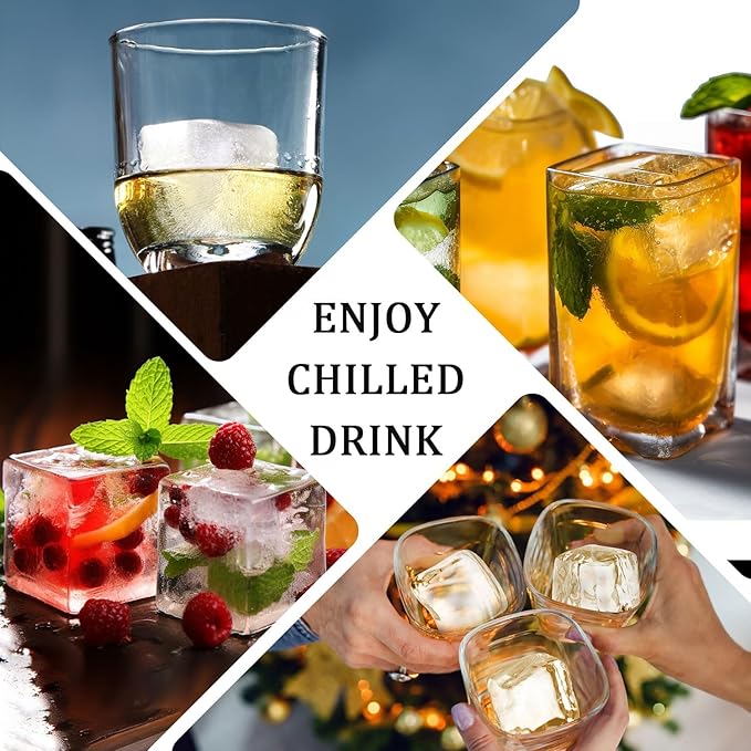 Large Ice Cube Tray for Whiskey: FDDBI Big Square Ice Cube Maker for Cocktail - 3-Pack Silicone Old Fashioned Ice Cube Trays - 2-Inch Huge Cubed Ice Trays for Whiskey