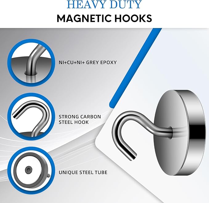Neosmuk Magnetic Hooks, Cruise Ship Essentials, 100lb+ Heavy Duty Magnetic Hooks for Cruise Cabins, Refrigerator, Grill, Hanging, and Travel | Extra Strong Must-Have Magnet Hook, Grey, Pack of 20