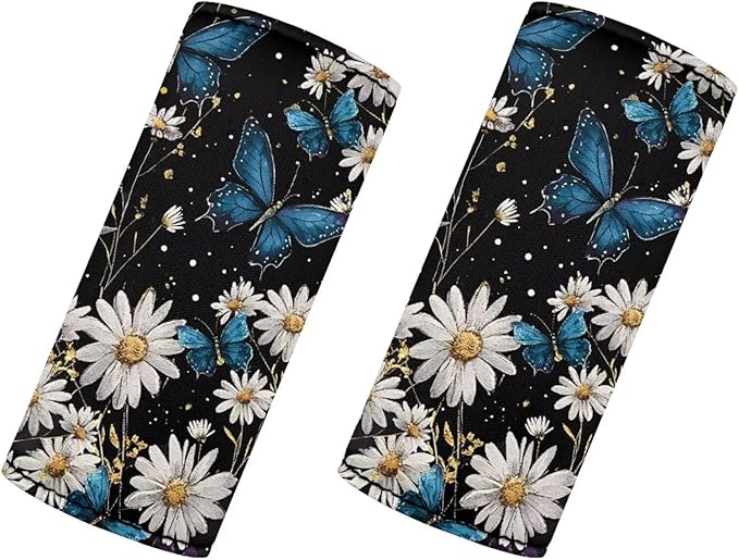 KUIFORTI Butterfly Daisy Luggage Identifiers Marker Grips Protector Soft and Portable Luggage Handle Protection Sleeve Cover Set of 2 for Car Home