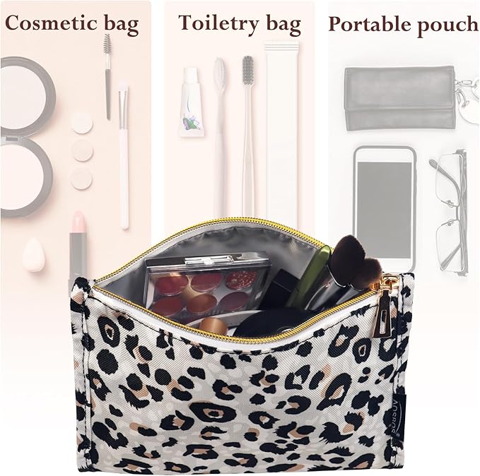 Aosbos Premium Small Makeup Bag, Compact Cosmetic Pouch, Travel-Size Make UP Case for Women, Leopard