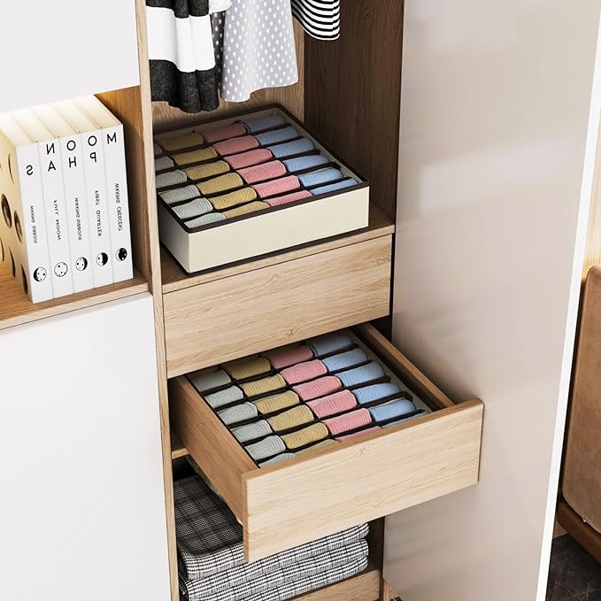 Joyoldelf Drawer Organizer 2 Packs, 24 Cell Collapsible Closet Cabinet Storage Boxes for Underwear, Socks, Bra, Handkerchiefs, Ties, Belts