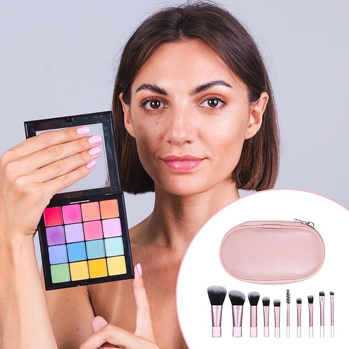 10 Pcs Mini Travel Makeup Brush Set With Pouch Pink Portable Travel Makeup Brushes Professional Cosmetic Brush Travel-Essentials kits for Women Girls Brushes Blush Powder Eye Shadow