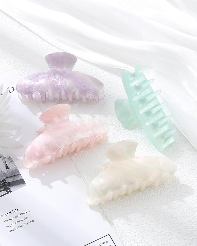 4Pcs Large Hair Claw Clips - Acrylic Big Hair Clips for Thick Hair Strong Hold Hair Jaw Clips Non-slip Banana Hair Barrettes Clips for Women Girls (Sparkle(white/purple/pink/green))