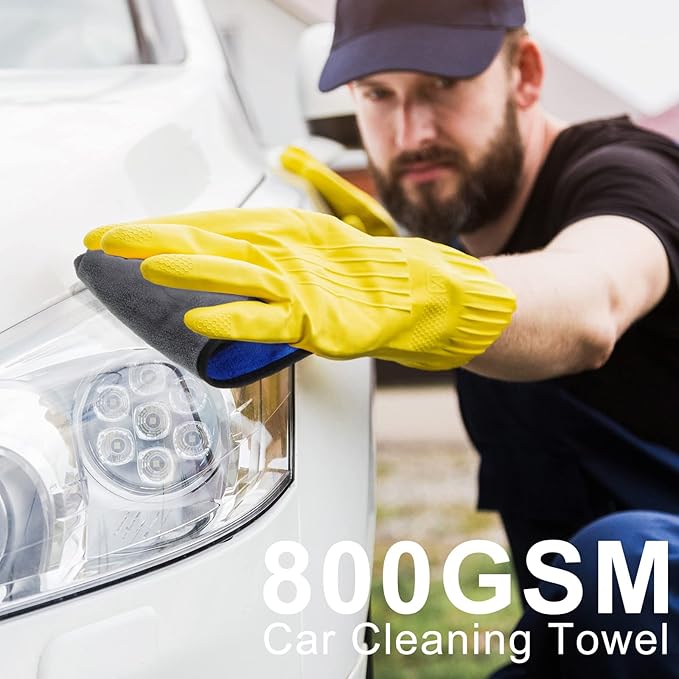 Nuenen 20 Count Microfiber Cleaning Towels for Cars 800 GSM Thick Plush Microfiber Cleaning Cloth Dusting Cloth Auto Detailing Absorbent Towels for Car Kitchen Window, 15.75 Inch (Grey and Blue)