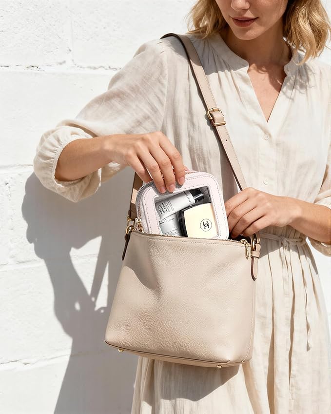 Clear Makeup Bag Small, Mini Portable Clear Makeup Bag for Purse Cute Waterproof Travel Cosmetic Case Makeup Pouch TSA Approved Toiletry Bag Women Traveling Car Organizer Car Essentials (White, Mini)