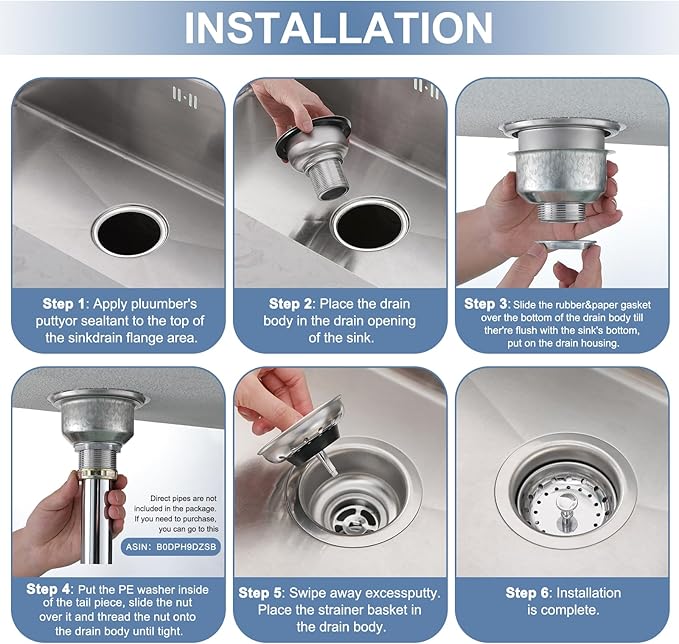 ZM Kitchen Sink Stainless Steel Deep Locking Basket Strainer with Drain Assembly, 3-1/2 Inch Sink Drain Stopper Plug