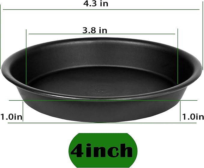 Bleuhome 6 Pack Plastic Plant Saucer Water Drip Tray, 4 5 6 7 8 9 10 11 12 13 15 17 19 inch, Heavy Sturdy Plant Drainage Tray for Indoors Outdoor, Flower Saucers for Pots Base (4", Black)