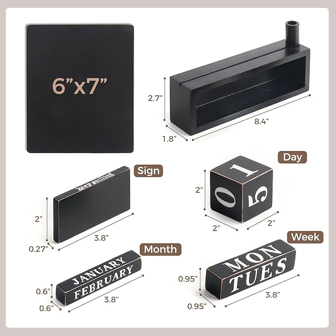 SELEAD Wooden Block Desk Calendar with Chalk Board - Daily Desktop Perpetual Calendar Words Sign Quotes for Home Office Classroom Decor, Teachers Students - Black