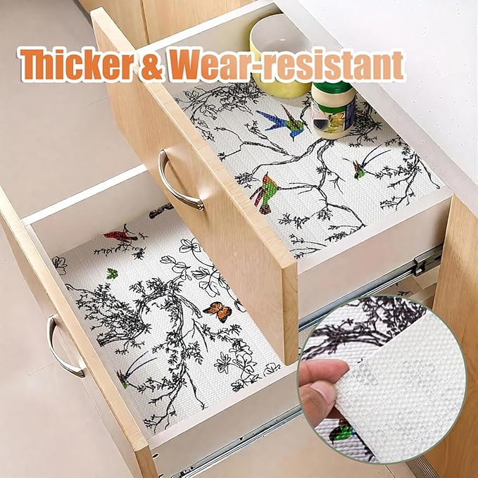 Tatyanna Shelf Liner for Kitchen Cabinets Non Adhesive Drawer Liner Floral Cabinet Liner Non Slip Shelf Liners Strong Grip Waterproof Dresser Liner Easy to Clean for Kitchen Cupboard 12IN x 16.4FT